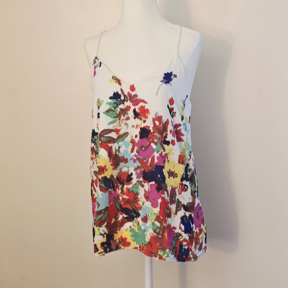 Newbury Kustom Women's Small White Floral Print Camisole with Multicolor Blooms